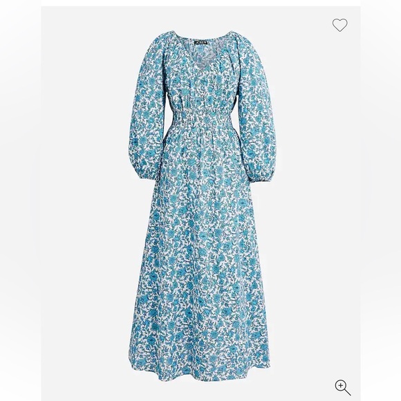 JCREW V Neck Puff Sleeve Midi Dress Blue Bloom Floral Print Prairie Cottagecore - Picture 4 of 13